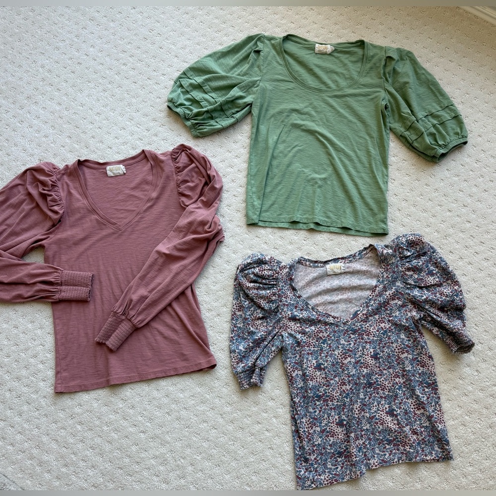 Set of 3 Nation LTD Women's Puff Sleeve Tops - Green, Mauve, Floral